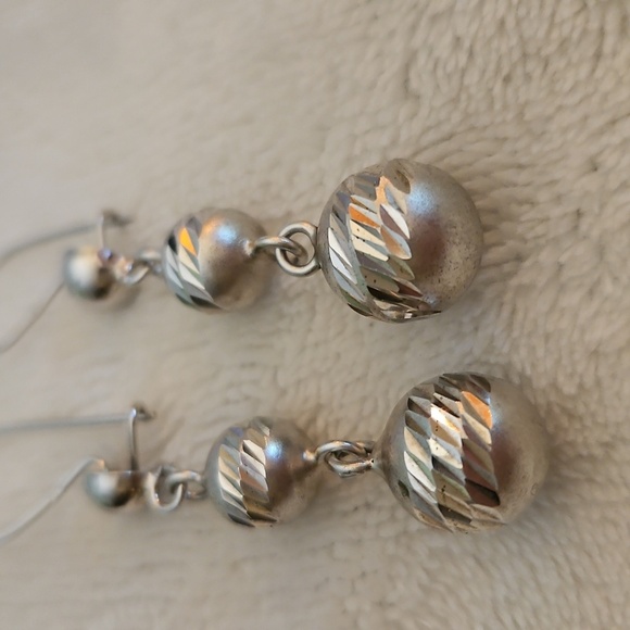 Vintage Sterling Silver Beaded Drop Dangle Hook Earrings - Picture 4 of 5